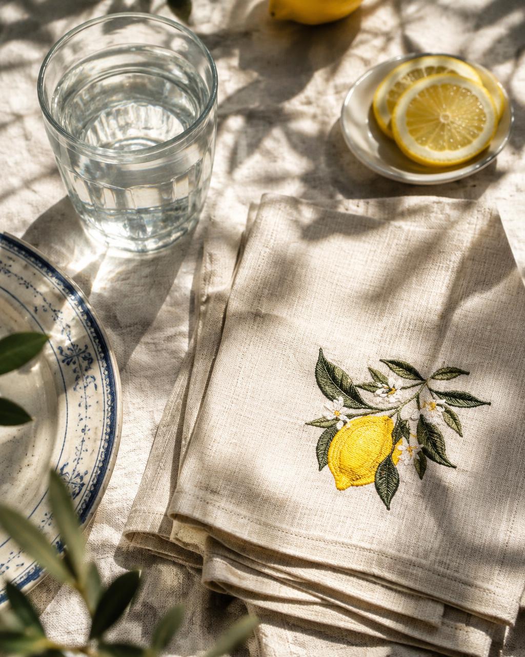 Limon Nakışlı Peçete Seti